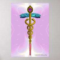 GOLD CADUCEUS Doctor ,Medical Symbol Light Pink