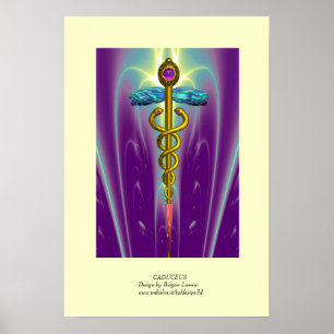 GOLD CADUCEUS Doctor ,Medical Symbol Purple Green Poster