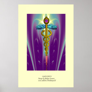 GOLD CADUCEUS Doctor ,Medical Symbol Purple Green Poster