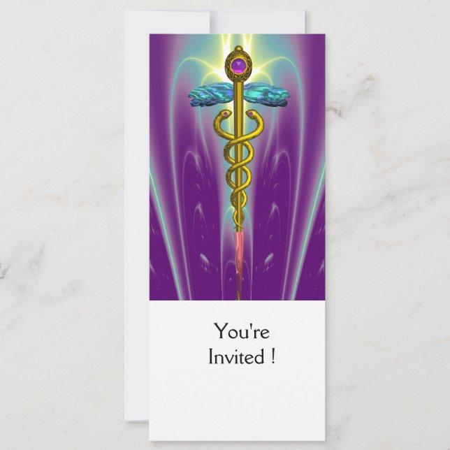 GOLD CADUCEUS Graduation, Medical Reunions Invitation (Front)