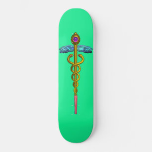 GOLD CADUCEUS , green Skateboard
