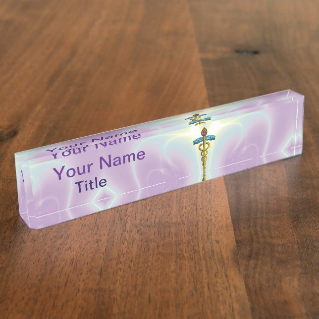 GOLD CADUCEUS , Light Blue Purple Nameplate (Side)