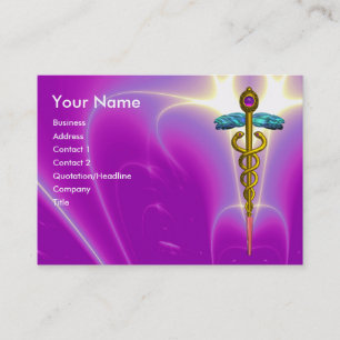 GOLD CADUCEUS MEDICAL SERVICE,DOCTOR Pink Purple Business Card
