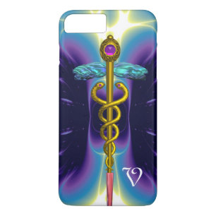 GOLD CADUCEUS MEDICAL SYMBOL ,Blue Purple Monogram iPhone 8 Plus/7 Plus Case