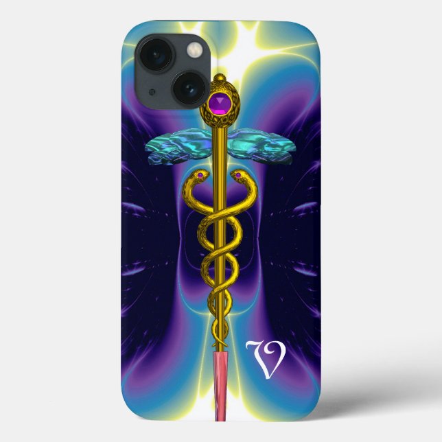 GOLD CADUCEUS MEDICAL SYMBOL ,Blue Purple Monogram Case-Mate iPhone Case (Back)