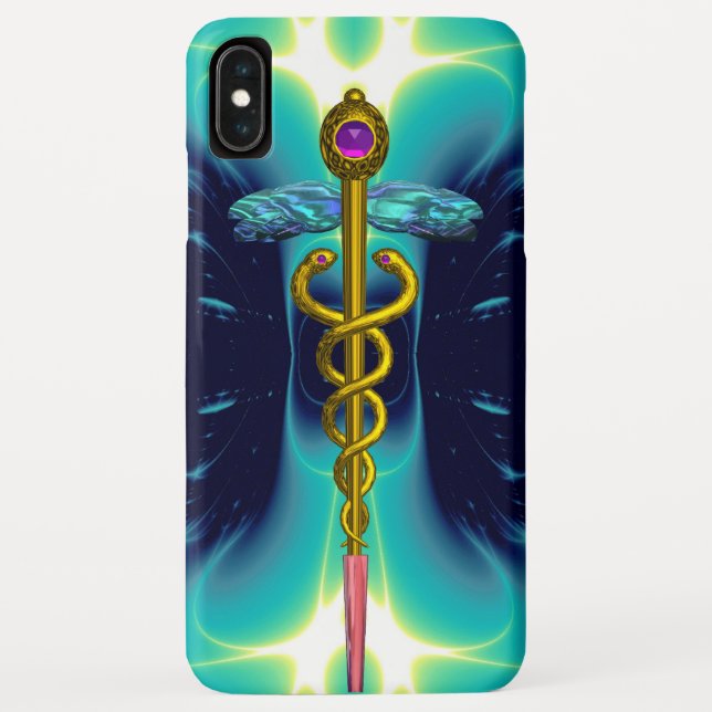 GOLD CADUCEUS MEDICAL SYMBOL ,Blue Turquoise Teal Case-Mate iPhone Case (Back)