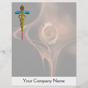 GOLD CADUCEUS MEDICAL SYMBOL,Brown Fractal Rose