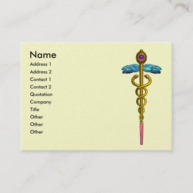 GOLD CADUCEUS Medical Symbol Cream Pearl Business Card (Front)