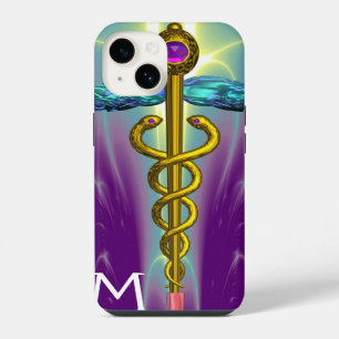 GOLD CADUCEUS MEDICAL SYMBOL Green Purple Monogram iPhone Case