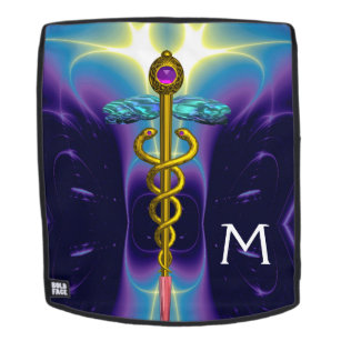 GOLD CADUCEUS MEDICAL SYMBOL MONOGRAM,Purple Blue Backpack