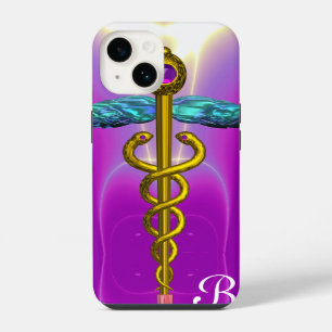 GOLD CADUCEUS MEDICAL SYMBOL Pink Purple Monogram iPhone Case