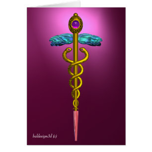 GOLD CADUCEUS,Medical Symbol Pink Violet Purple
