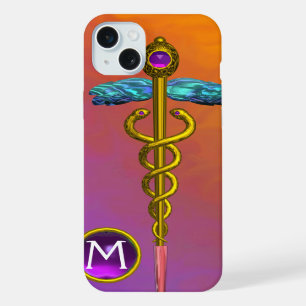 GOLD CADUCEUS MEDICAL SYMBOL Purple Gem Monogram iPhone Case