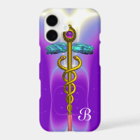 GOLD CADUCEUS MEDICAL SYMBOL Purple Monogram