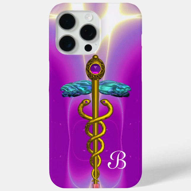 GOLD CADUCEUS MEDICAL SYMBOL Purple Monogram Case-Mate iPhone Case (Back)