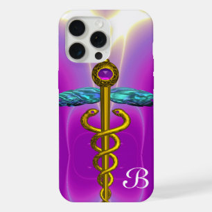 GOLD CADUCEUS MEDICAL SYMBOL Purple Monogram iPhone Case