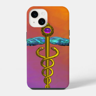 GOLD CADUCEUS MEDICAL SYMBOL Purple Orange Yellow iPhone Case