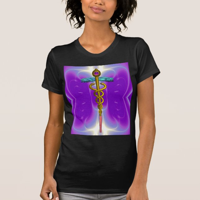 GOLD CADUCEUS MEDICAL SYMBOL ,Purple T-Shirt (Front)