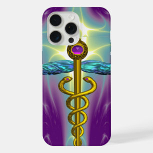 GOLD CADUCEUS MEDICAL SYMBOL ,Teal Green Purple iPhone Case
