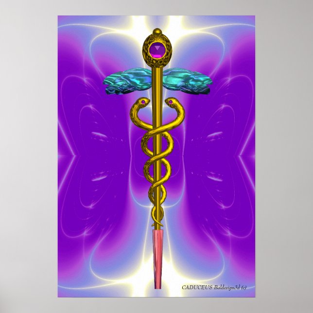 GOLD CADUCEUS Medical Symbol Ultra Violet Purple Poster (Front)