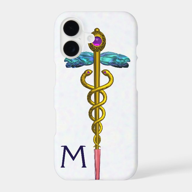 GOLD CADUCEUS MEDICAL SYMBOL White Monogram (Back)