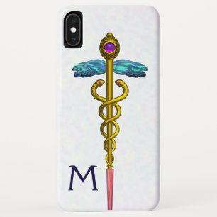 GOLD CADUCEUS MEDICAL SYMBOL White Monogram iPhone XS Max Case