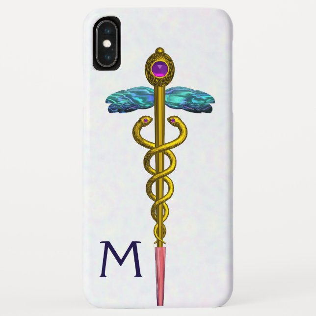 GOLD CADUCEUS MEDICAL SYMBOL White Monogram Case-Mate iPhone Case (Back)