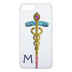 GOLD CADUCEUS MEDICAL SYMBOL White Monogram iPhone 8 Plus/7 Plus Case