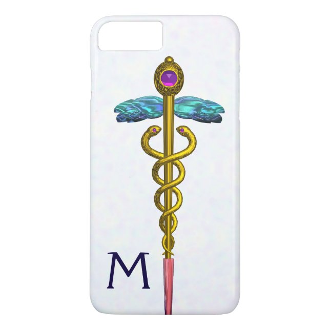 GOLD CADUCEUS MEDICAL SYMBOL White Monogram Case-Mate iPhone Case (Back)