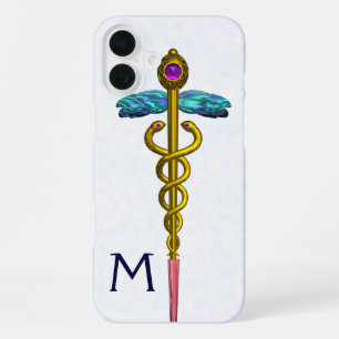 GOLD CADUCEUS MEDICAL SYMBOL White Monogram iPhone Case