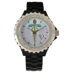 GOLD CADUCEUS MONOGRAM ,Aqua Blue Watch