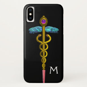 GOLD CADUCEUS MONOGRAM ,Black iPhone X Case