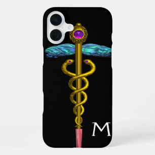 GOLD CADUCEUS MONOGRAM ,Black iPhone Case