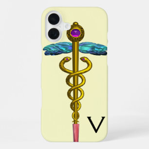 GOLD CADUCEUS MONOGRAM,White iPhone Case