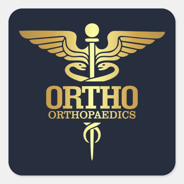 Gold Caduceus (ORTHO) Square Sticker (Front)