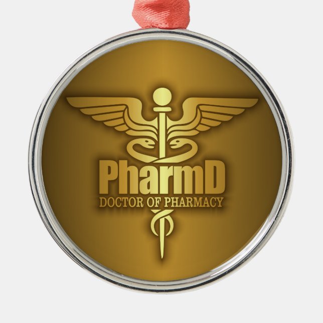 Gold Caduceus (PharmD) Metal Tree Decoration (Front)