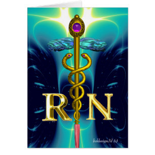 GOLD CADUCEUS REGISTERED NURSE SYMBOL Aqua Blue