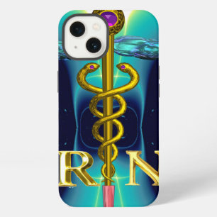 GOLD CADUCEUS REGISTERED NURSE SYMBOL Aqua Blue iPhone Case