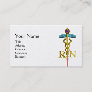 GOLD CADUCEUS REGISTERED NURSE SYMBOL Black White Business Card
