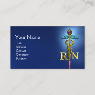 GOLD CADUCEUS REGISTERED NURSE SYMBOL Blue Business Card