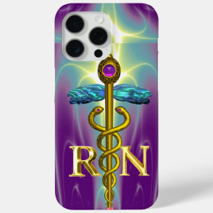 GOLD CADUCEUS REGISTERED NURSE SYMBOL Blue Purple iPhone 15 Pro Max Case