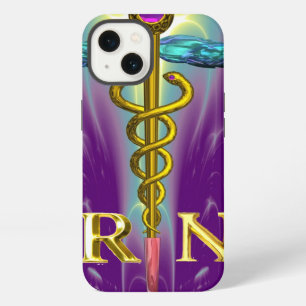 GOLD CADUCEUS REGISTERED NURSE SYMBOL Blue Purple iPhone Case