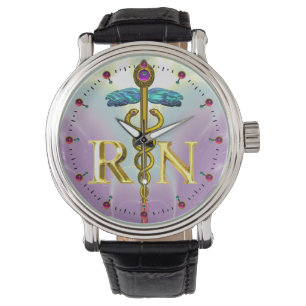 GOLD CADUCEUS REGISTERED NURSE SYMBOL Blue Purple Watch