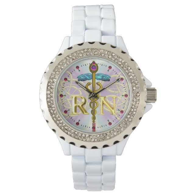 GOLD CADUCEUS REGISTERED NURSE SYMBOL CELTIC KNOTS WATCH (Front)