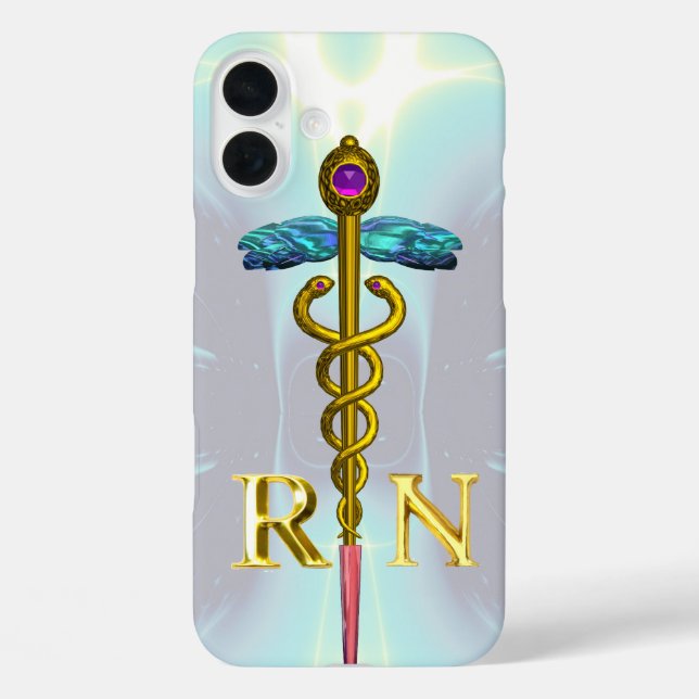 GOLD CADUCEUS REGISTERED NURSE SYMBOL Light Blue Case-Mate iPhone Case (Back)