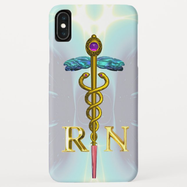 GOLD CADUCEUS REGISTERED NURSE SYMBOL Light Blue Case-Mate iPhone Case (Back)