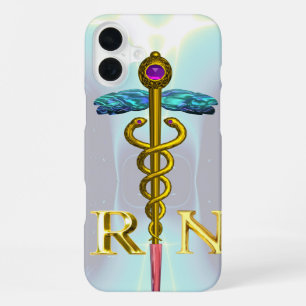 GOLD CADUCEUS REGISTERED NURSE SYMBOL Light Blue iPhone 16 Plus Case