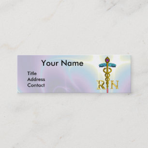 GOLD CADUCEUS REGISTERED NURSE SYMBOL Light Blue Mini Business Card