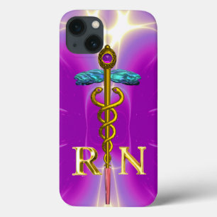 GOLD CADUCEUS REGISTERED NURSE SYMBOL Pink Fuchsia iPhone 13 Case