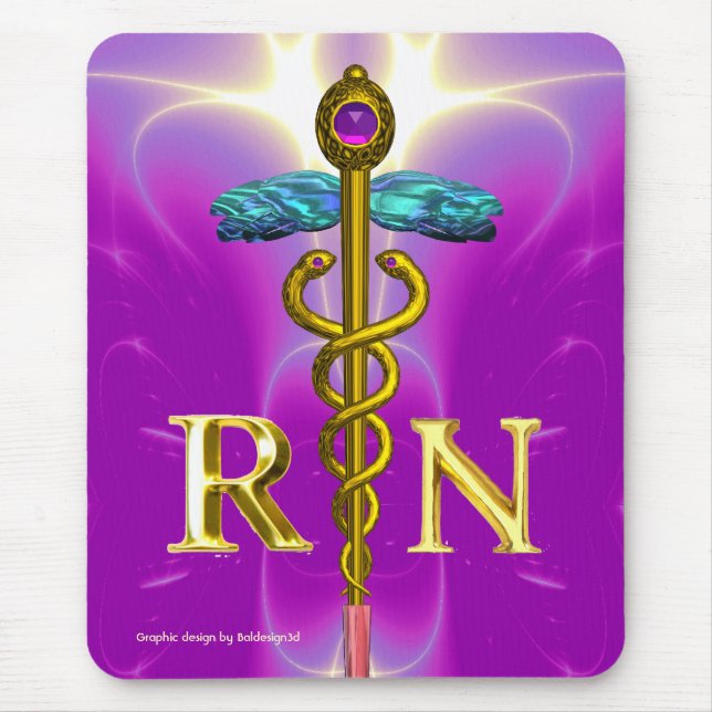 GOLD CADUCEUS REGISTERED NURSE SYMBOL Pink Fuchsia Mouse Pad (Front)